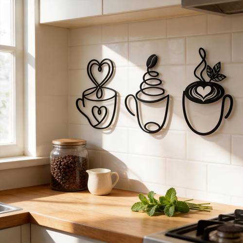 photo de l'article lot de 3 décorations murales café en métal style nordique - sculpture de tasse en - décoration essentielle pour bar à café, décorations murales de cuisine, décorations