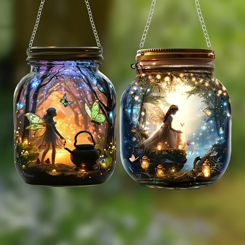 

2d Flat, 2pcs 2d Flat Fairy Mason Jar Acrylic Hanging Ornaments - Fantasy Theme Capture Signs - Fairy Princess Decorative Plaques, Suitable For Bedroom, Living Room, Kitchen, Doors And Windows, Garden