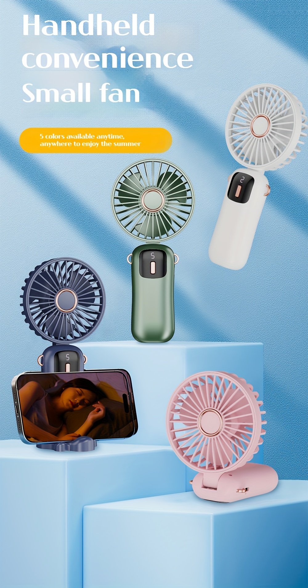 1pc Portable Handheld Fan For Women With Hanging Lanyard, Adjustable Speed, Compact And Convenient, 90-degree Rotatable Stand, Ideal For Summer Travel, Cool All Summer Long, LED Display details 0