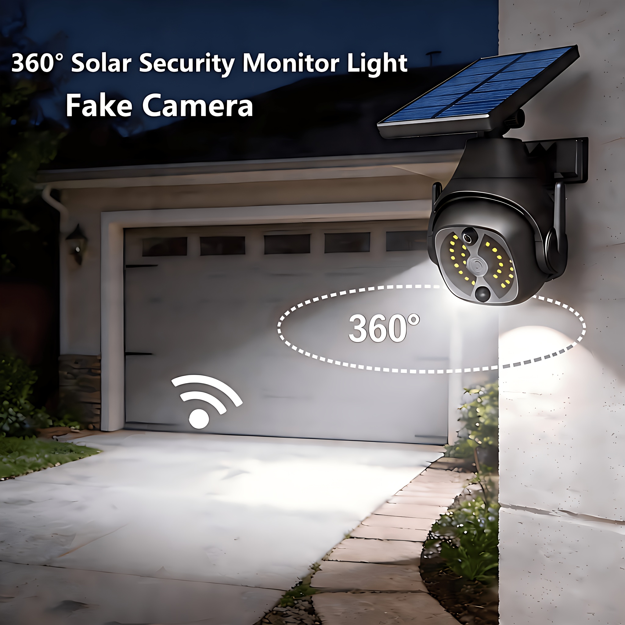 TEMU 1pc 360° Rotatable Solar Powered Security Wall Light - Fake Surveillance Design - Outdoor Yard 65 Motion Sensor Light, Abs Construction,