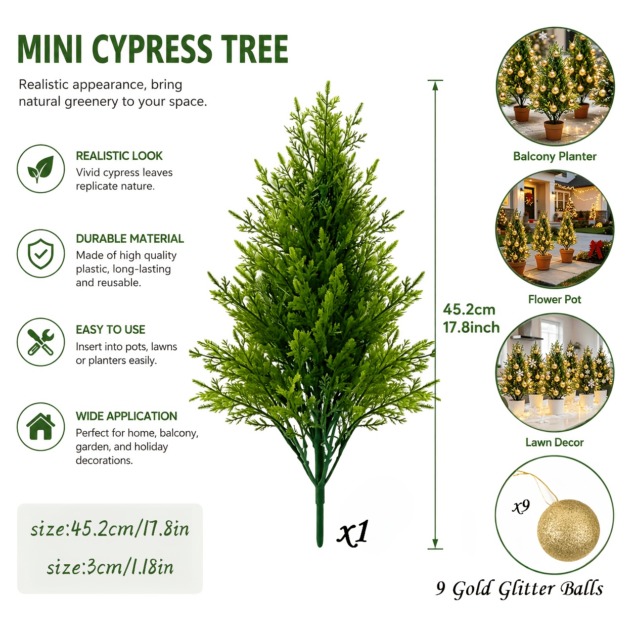 TEMU 10pcs Set Of Large Artificial Pine Trees With Glittering Golden-pink Spheres, Outdoor Artificial Green Christmas Tree - For Wedding Parties, ,