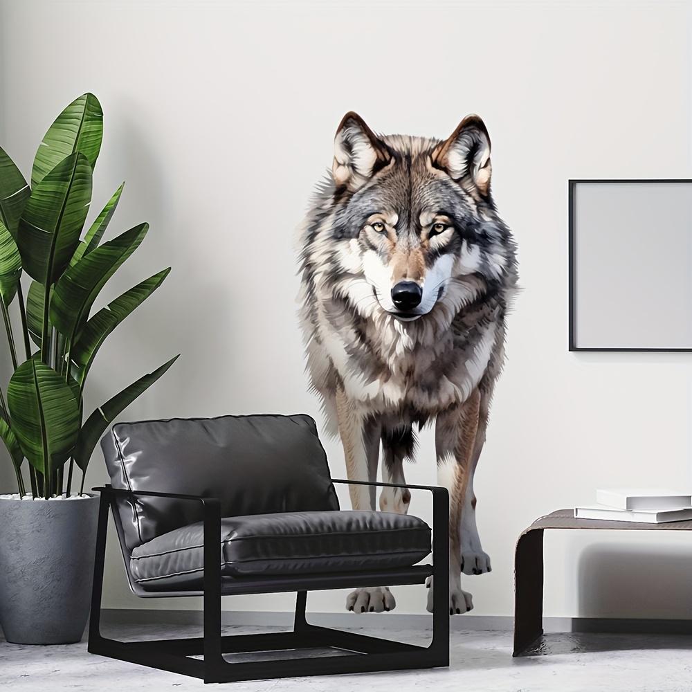 Image of 1pc Wolf Totem Wall Decal - Realistic Wolf Head Art Sticker, Self-adhesive Detachable Glossy Surface, Durable Plastic Animal Print For Tiles And Smooth Walls, No Residue For Home Decor
