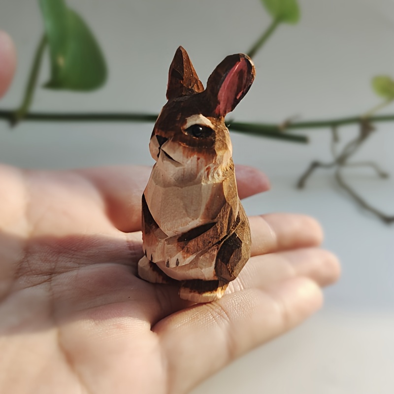 Collectible Figurines ，handcrafted Wooden Rabbit Figurine - Painted Artwork For Home Decor, Perfect For Bedroom, Living Room & More - Ideal Gift For Christmas, Valentine's Day, Birthdays