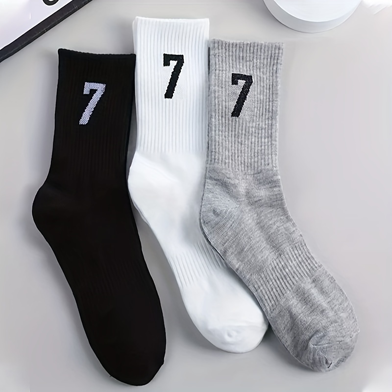 

1/3 Pairs Number Print Crew Socks, Business Casual Simple Mid Tube Socks For Fall & Winter, Women's Stockings & Hosiery