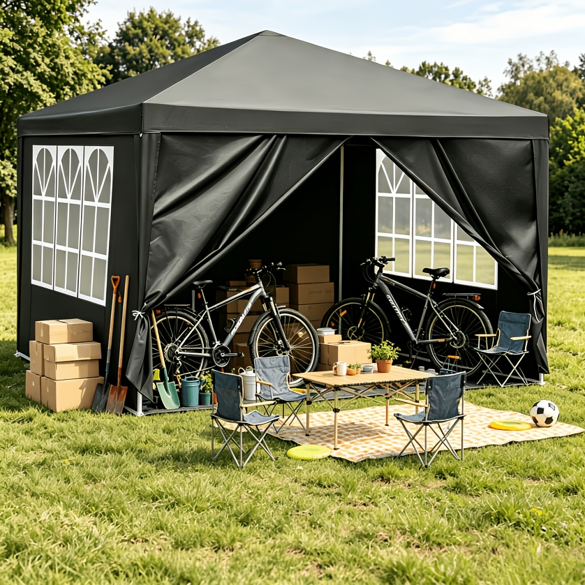 Image of 3.12*3.12m Pop Up Canopy Carport With Side Zipper Doors Heavy Duty Carbon Outdoor Storage Tent Bag For Car Truck Boat Bike Temporary Removable Use (dark Gray)