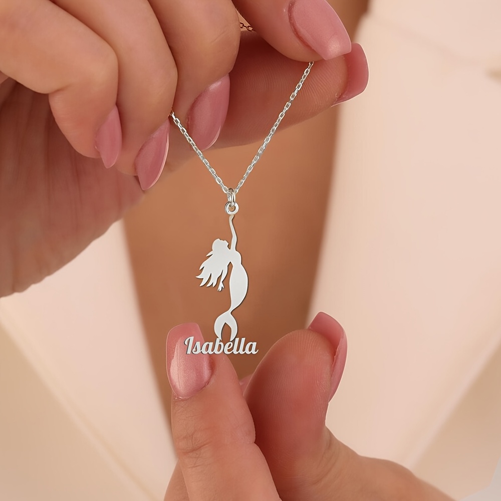Women's Personalized Mermaid Name Necklace with Dancing Mermaid Charm