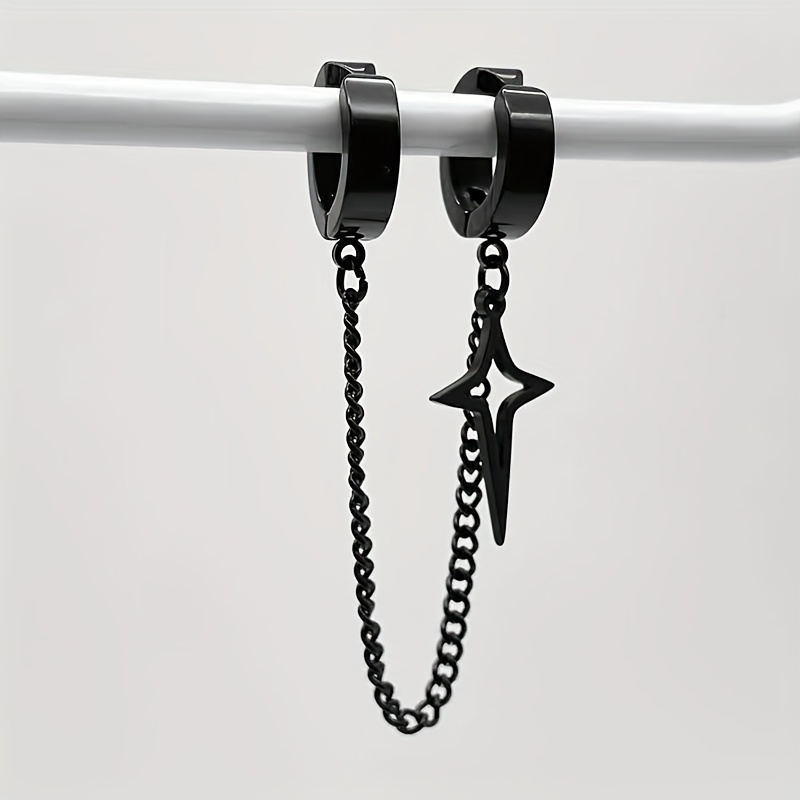 E-shop 304 Edelstahl Hip-Hop Style Personalisierte Mode Kette Anhänger Design Ohrringe Ohrclips, Piercing-freie Schmuckstücke, Unisex