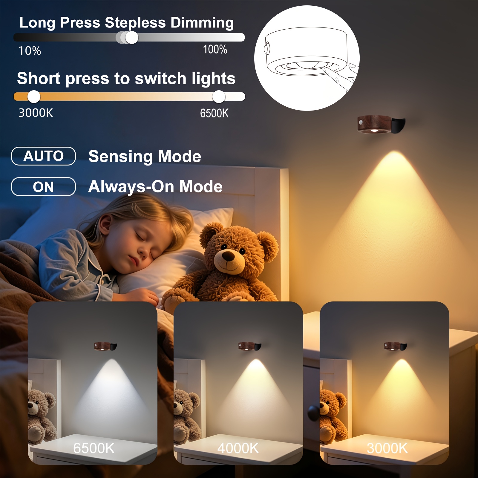 Modern USB Charging Wall Light, Adjustable LED Night Light
