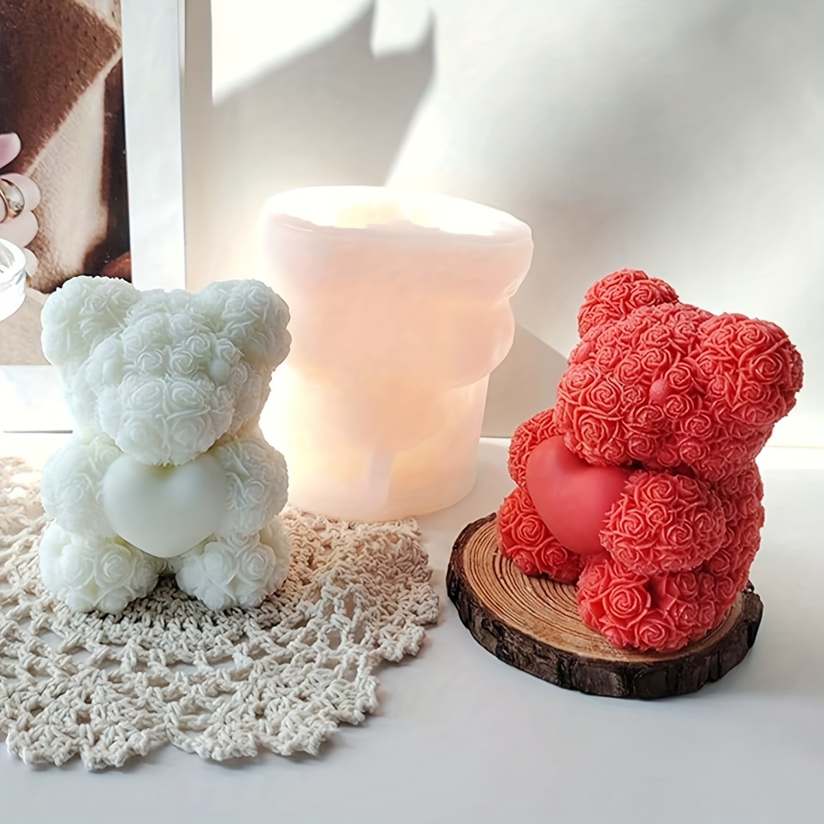 

Silicone 3d Rose Bear Candle Mold Set For Diy Crafting - Romantic Rosebear Hug Candle Making Molds, Perfect For Valentine's, Mother's Day, Birthday, Wedding, And Display Gifts