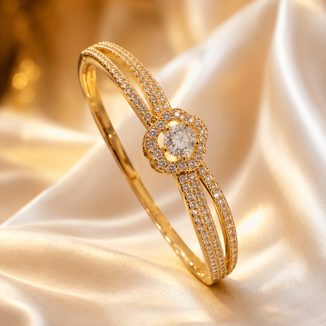 Women's Vintage Four-Flower Bangle Bracelet, Elegant Wristband