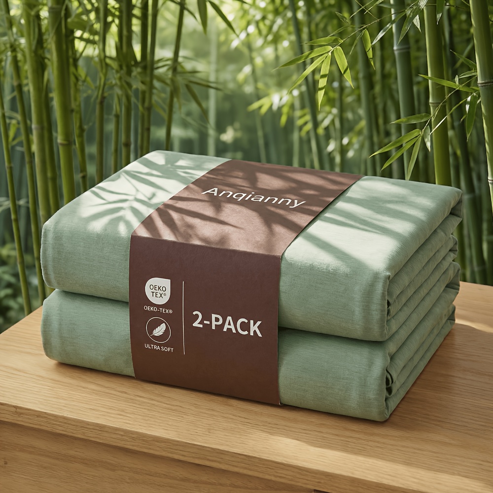 TEMU Lot de 2 draps-housses de luxe rafraîchissants en bambou, 40 % fibre de bambou + 60 % mélange de microfibre - et respirant, , utilisation toutes