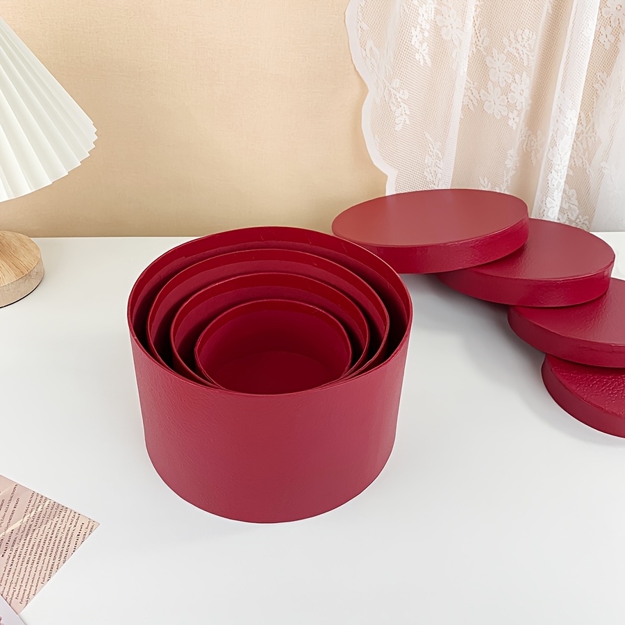 4pcs Classic Red Round Jewelry Box with Lid