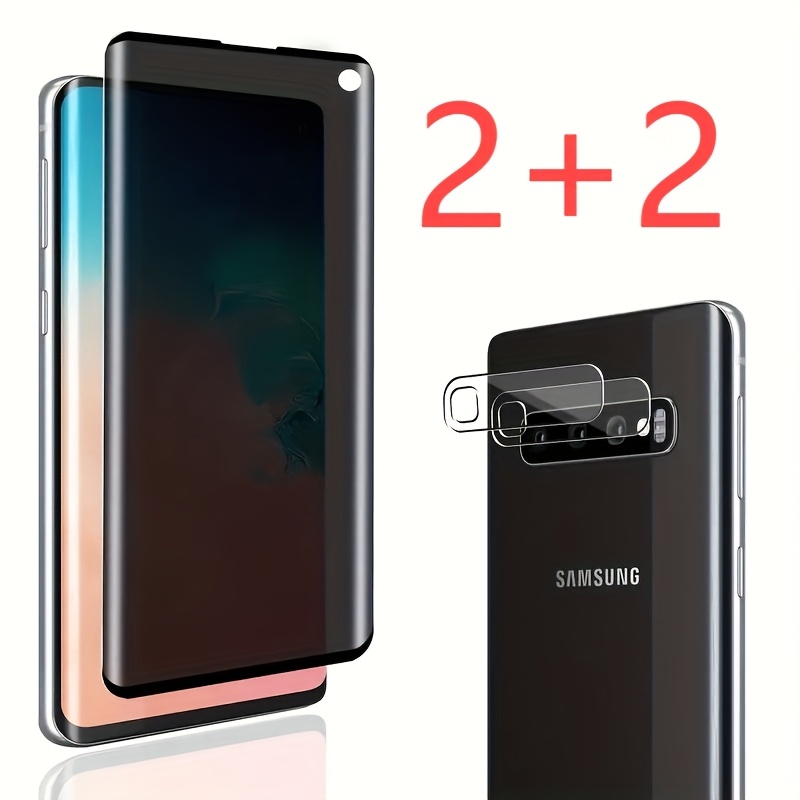 TEMU 4pcs 2 Privacy Screen Protectors And 2 Camera Lens Protectors For For Galaxy S10, Made Of Privacy Tempered Glass, , Scratch Resistant, And
