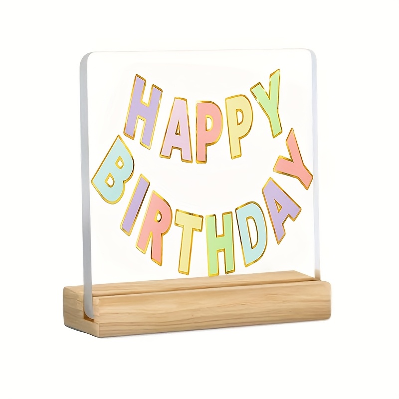 2d flat 1pc colorful happy birthday acrylic plaque with wooden base vibrant 2d flat design   tabletop decoration for birthdays home parties birthday decorations party decor festive design  