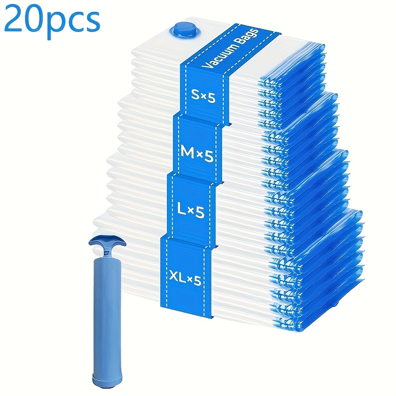 Image of 20pcs Set Of Space- Vacuum Compression Bags In Sizes 5xl+5l+5m+5s + Manual Air Pump, Suitable For Clothing, Bedding, Travel & Luggage Storage, No Electricity Needed, Thick Materials, Halloween Special