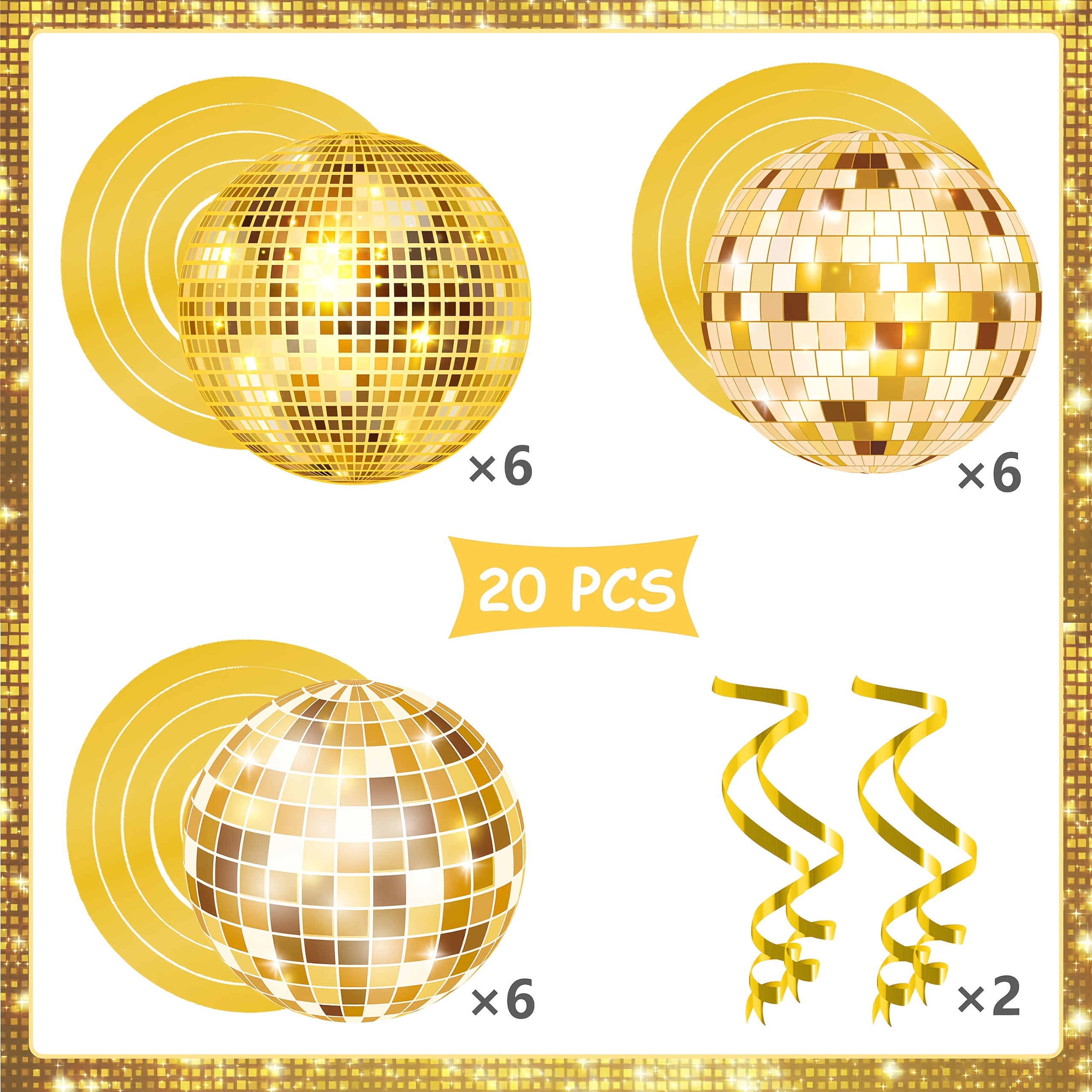 Image of 20pcs Golden Disco Ball Swirls, 70s Disco Birthday Party Decorations Golden Disco Ball Theme Swirl Ceiling Hanging Streamers Suitable For 70s 80s Party Decor Disco Supplies