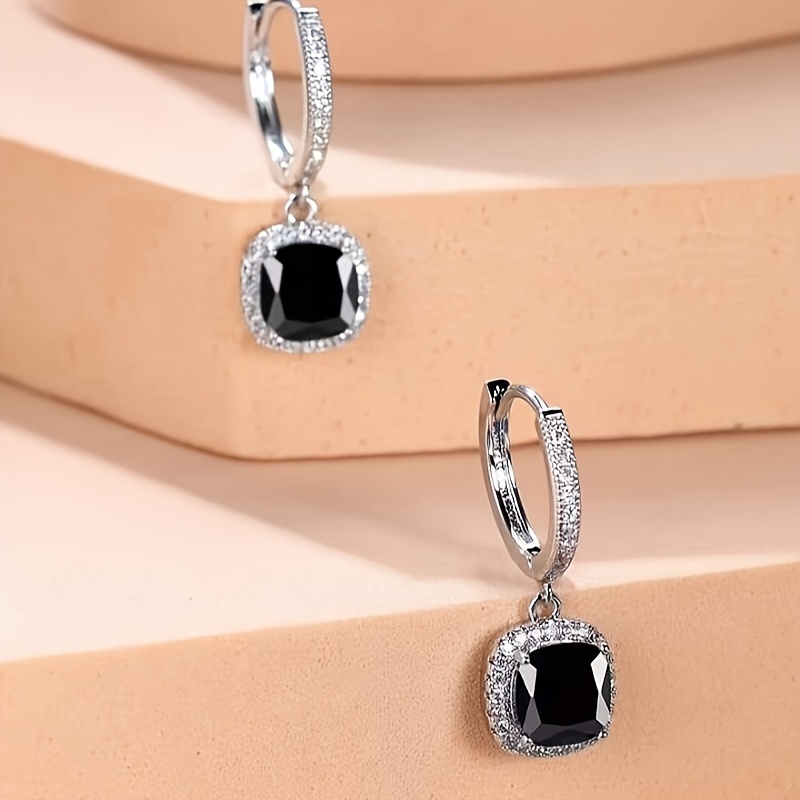 Square Zirconia Inlaid Earrings for Daily Wear