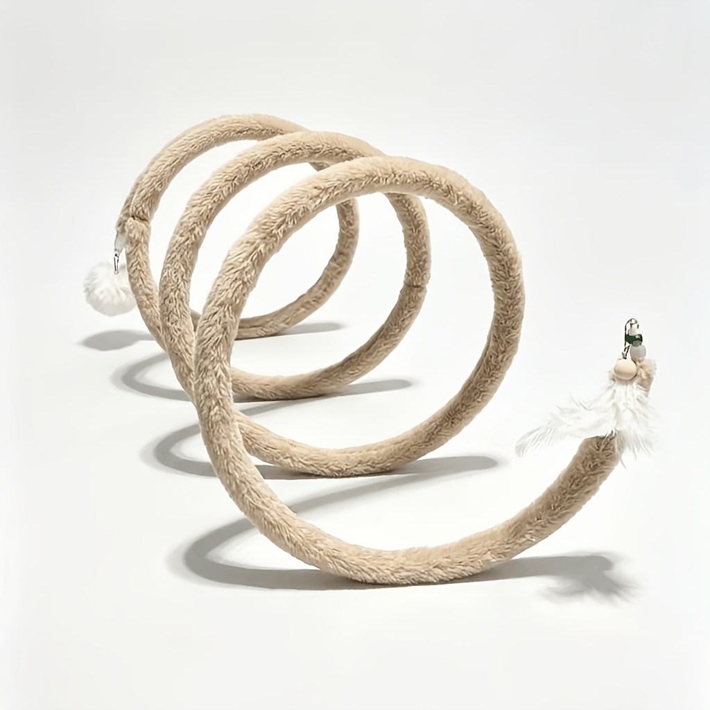 TEMU Coiled Spring Cat Tunnel Interactive Toy, Plush Self-entertainment With Feather Pom-pom Pendant, Foldable Play Pipe, Suitable For Large, Medium