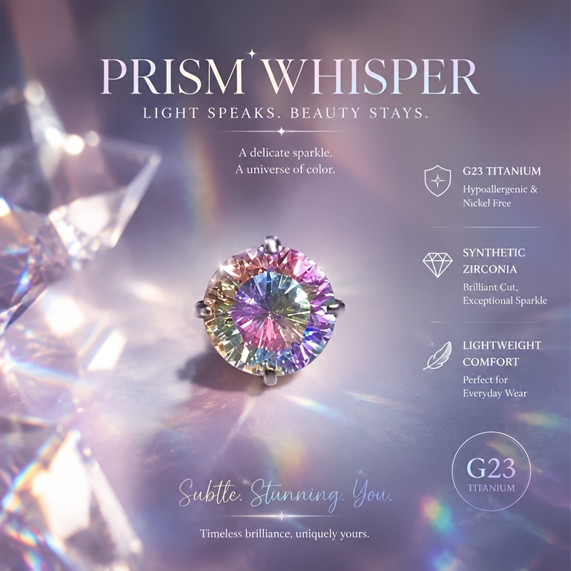 TEMU 1pc G23 Titanium 'prism Secret' Themed Lip Stud, Ear Cartilage Piercing Non-allergenic Women's Elegant Body Jewelry
