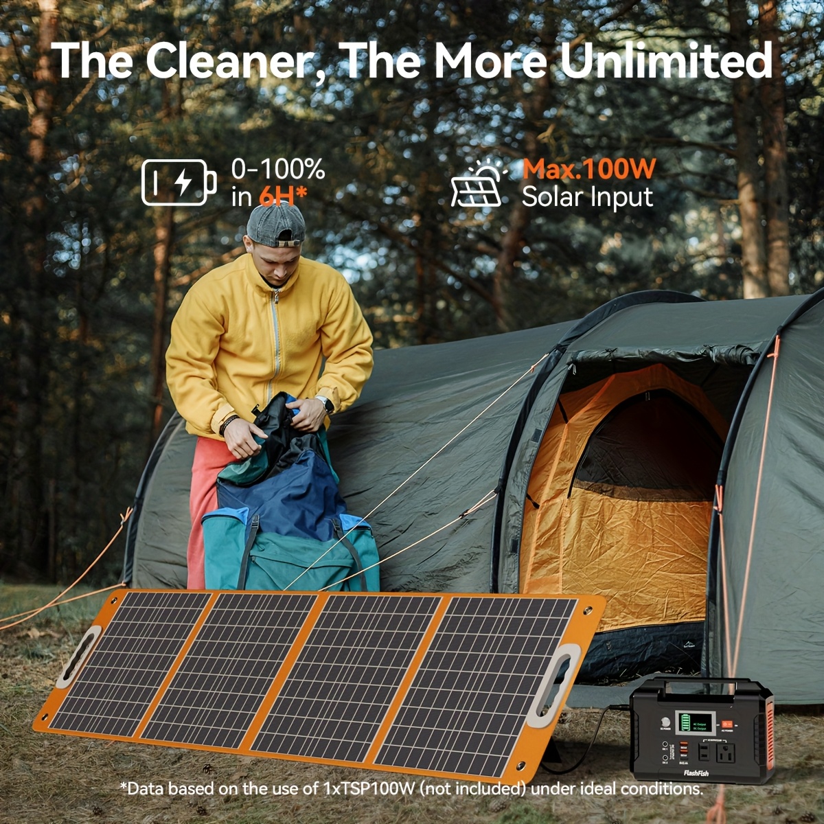 200W Portable Power Station/60W Solar Panel/200W Solar Station Set With 60W/100W Solar Panel, FlashFish 40800mAh Solar Generator With 110V AC Outlet/2 DC Ports/3 USB Ports, Backup Battery Power Supply For Outdoor Advanture Trip Camping Emergency