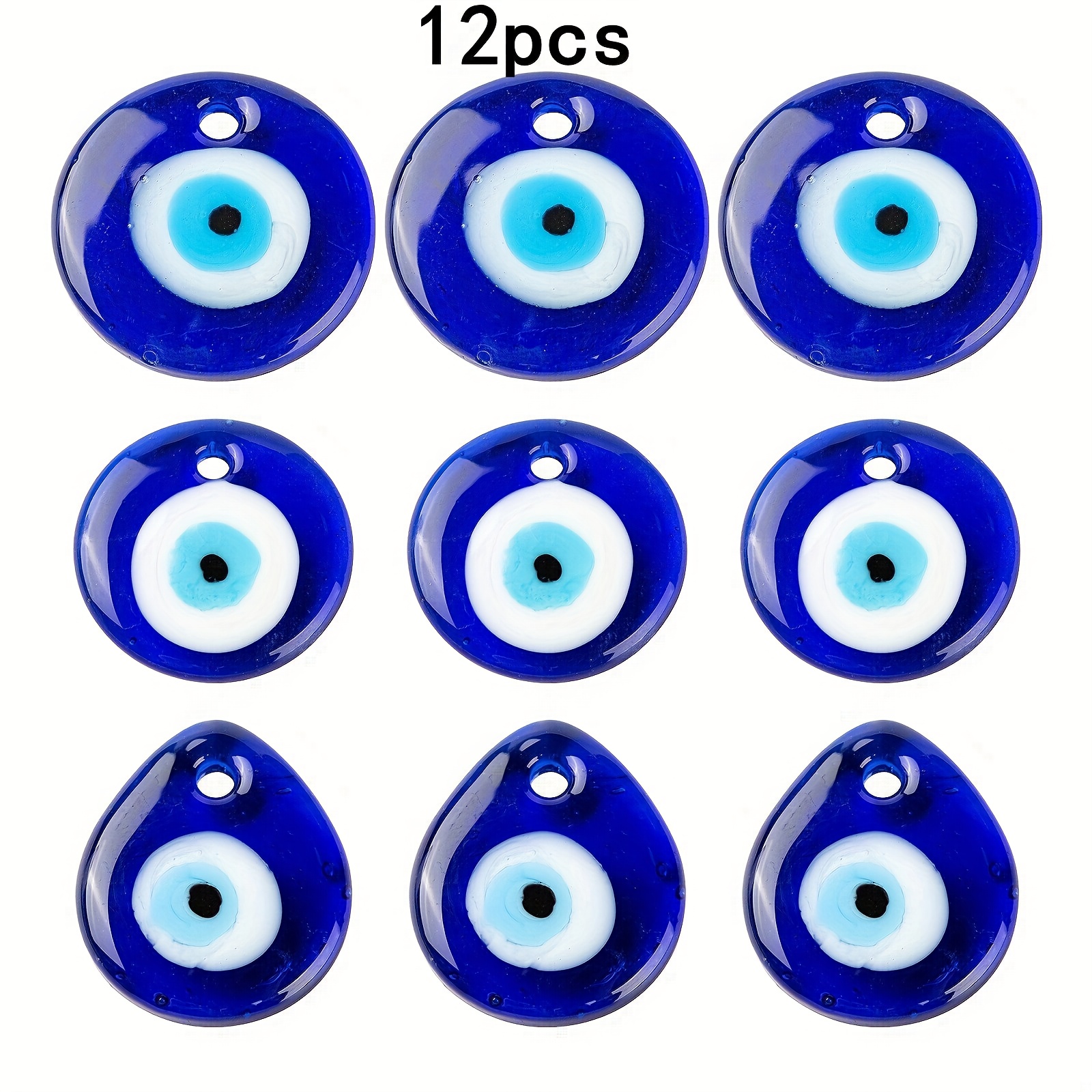 E-shop 12 Stück 3 Stile Handgefertigte Lampwork Böser Anhänger, Flache & Flache Runde, Blaue Anhänger für DIY Schmuckherstellung Halskette Ohrringe