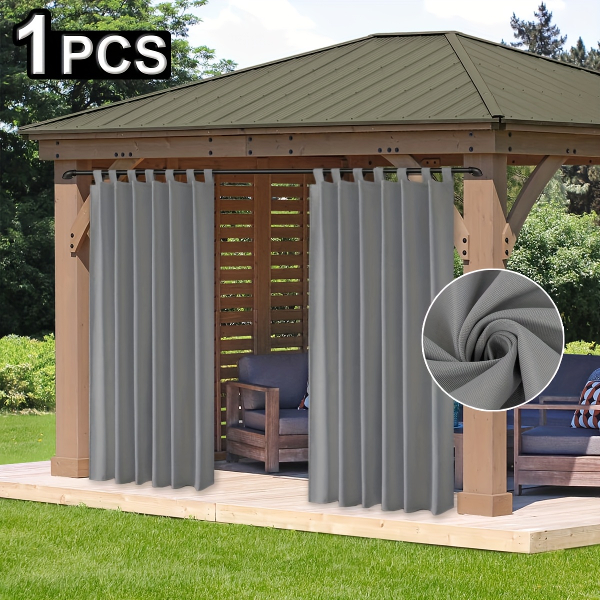 E-shop 1 Panel Outdoor Privatsphäre-Vorhang – Sonnenschutz & Sichtschutz, Leichte Aufhängung ohne Kordel mit Tab-Top für Terrasse, Pergola, Pavillon,