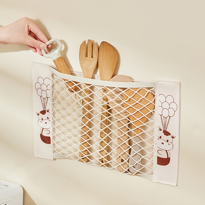 mesh storage net for goods suitable for kitchen bedroom car stretchable small item   with 2 stickers included baskets bins containers for   for halloween and christmas Product details 0