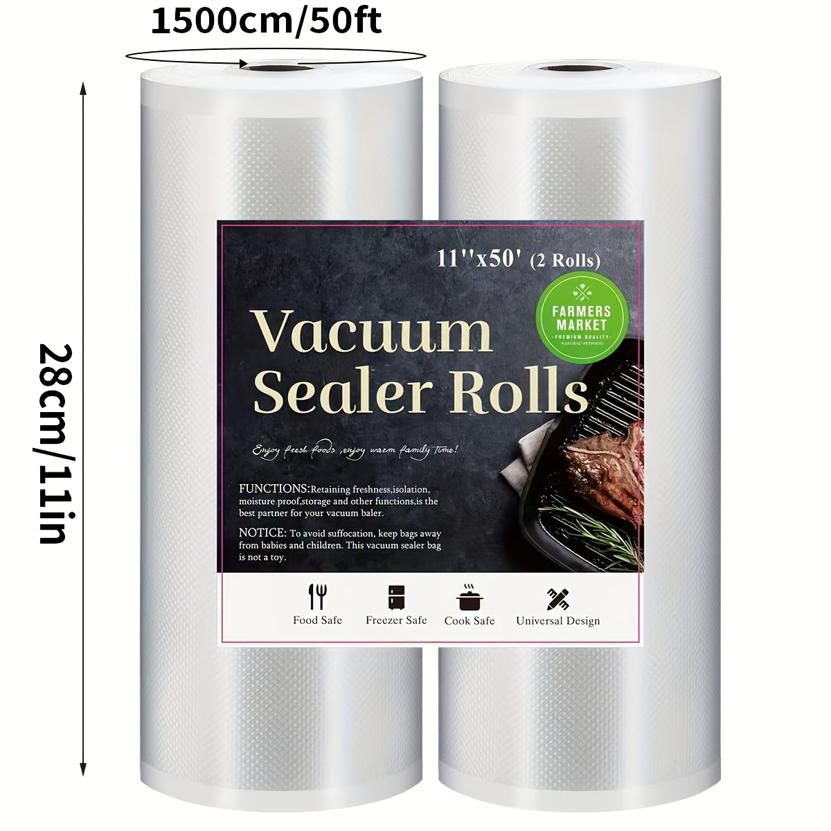 TEMU 2 pezzi Sacchetti per Sottovuoto per Uso , Sacchetti per Conservazione Alimenti da Cucina di Grado , Lunghezza 15m, Adatti per Carne, Frutta, e
