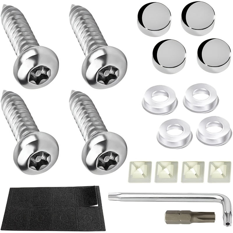TEMU Anti-theft License Plate Screw Set, Rust-proof Stainless Steel Automotive License Plate Mounting Hardware, M6 1/4-inch Tamper-proof Fastening