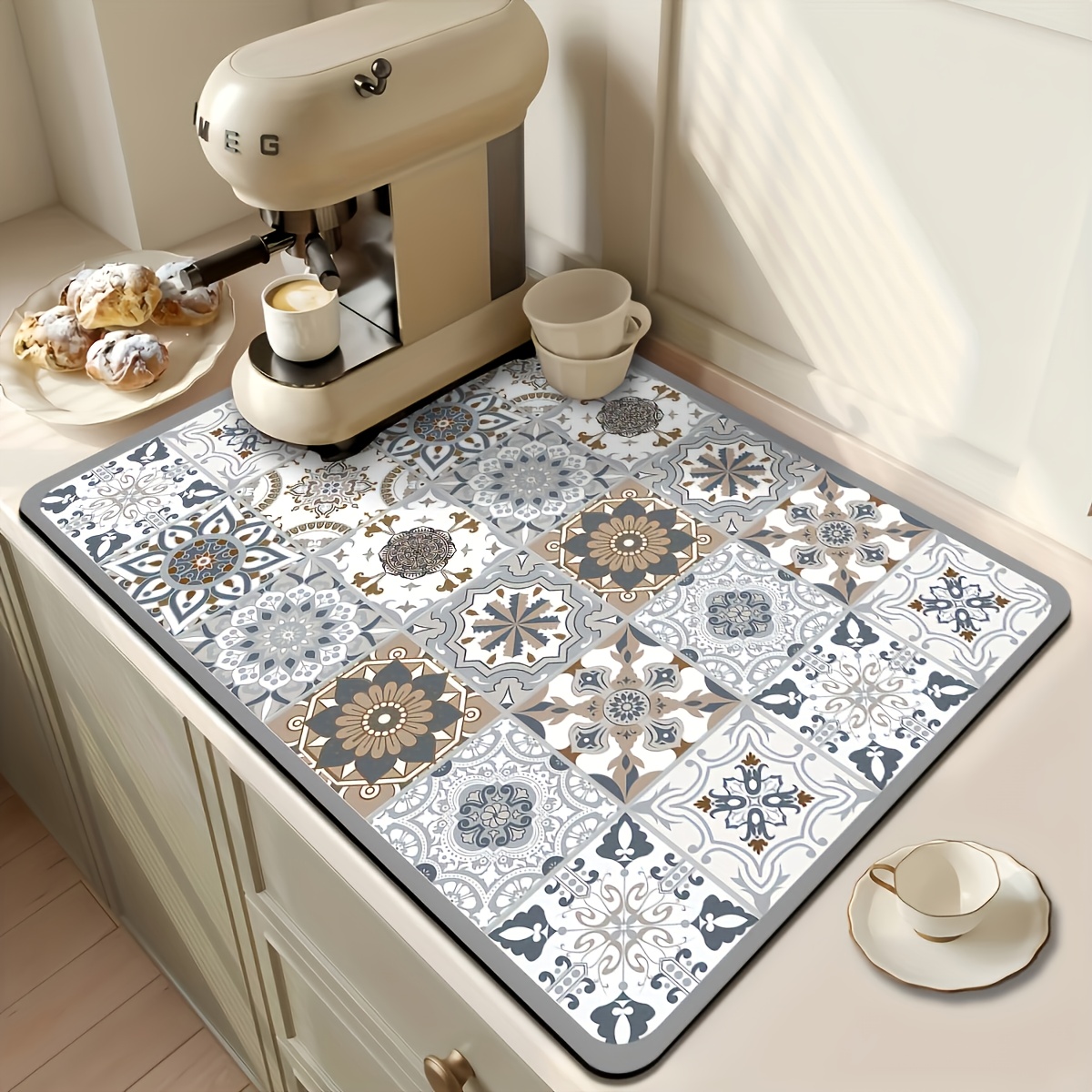 super absorbent polyester dish drying mats for countertop 1pc diatomite quick drying non slip placemat for coffee bar retro pattern kitchen   additions