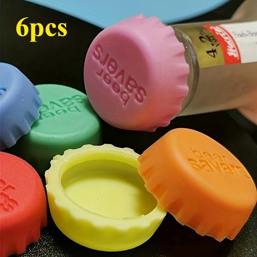 6pcs set reusable silicone bottle caps airtight sealer for beer wine vinegar more leak proof durable practical colorful storage solution for beverages and kitchen