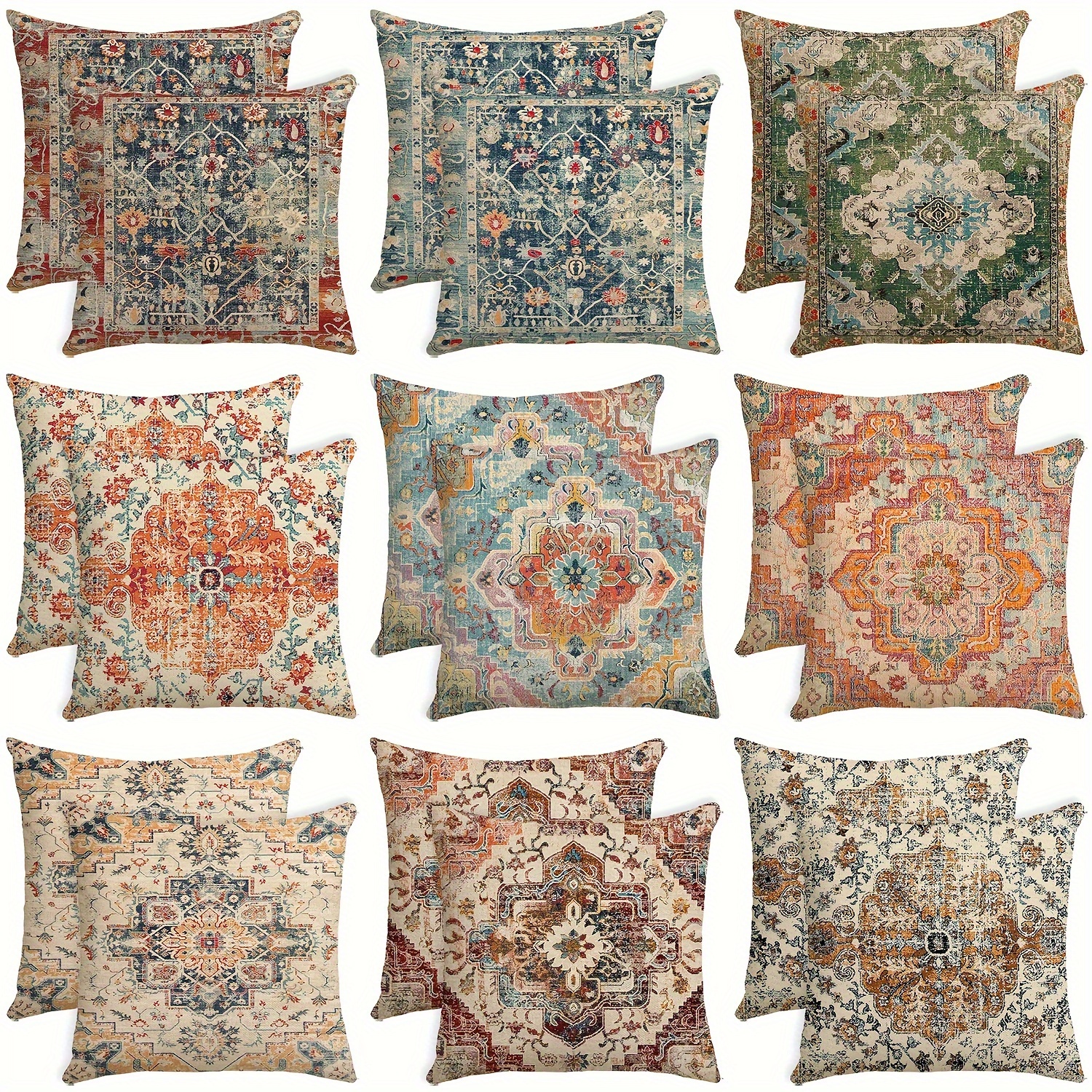 

2pcs 18x18 Inch Bohemian Ethnic Carpet Design Throw Pillow Covers, Vintage Cushion Cases For Sofa, Couch, Patio, Porch, Farmhouse Decor, Abstract Cozy , Hidden Zipper, No Inserts