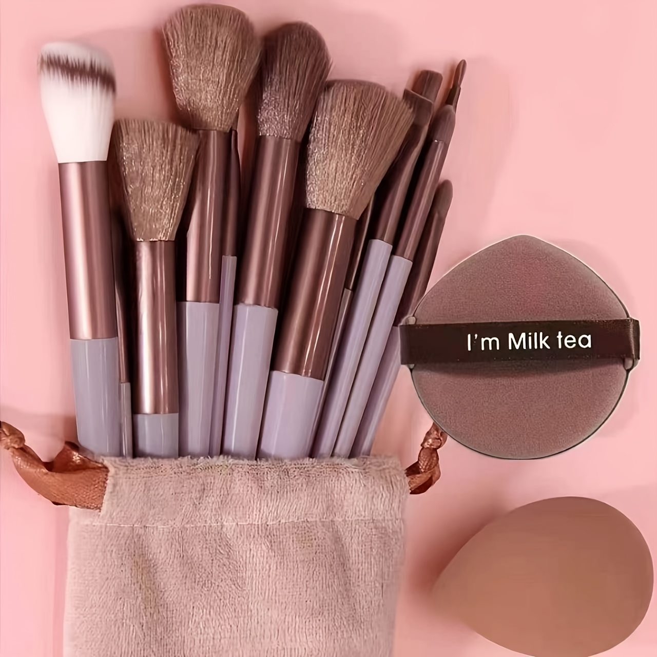 15pcs Makeup Brushes Kit, Soft Synthetic Cosmetic Brushes With Makeup Sponge, Puff & Storage Bag For Face Eye Makeup