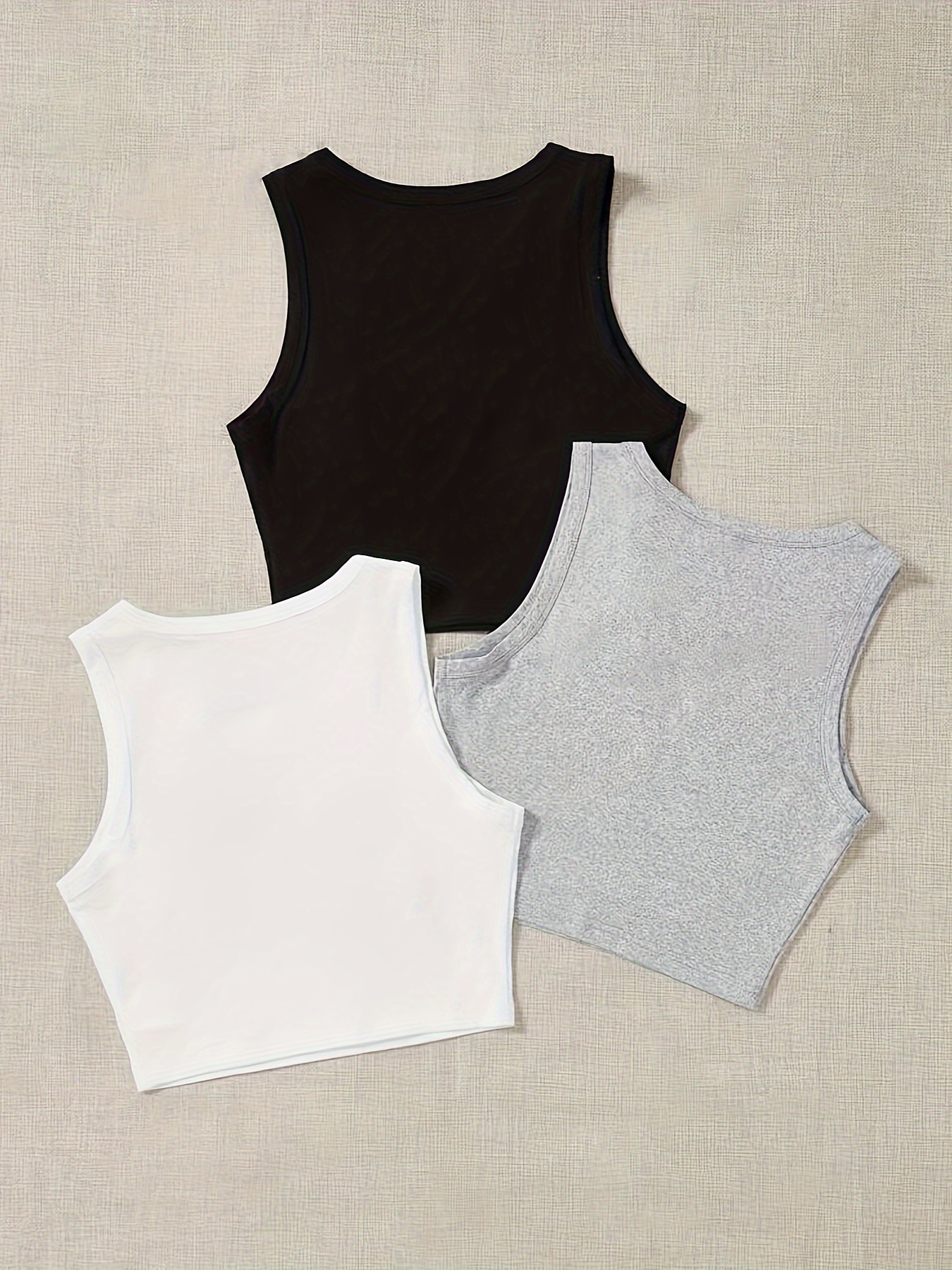 casual crop tank top 3 pack versatile crew neck sleeveless   summer top womens clothing