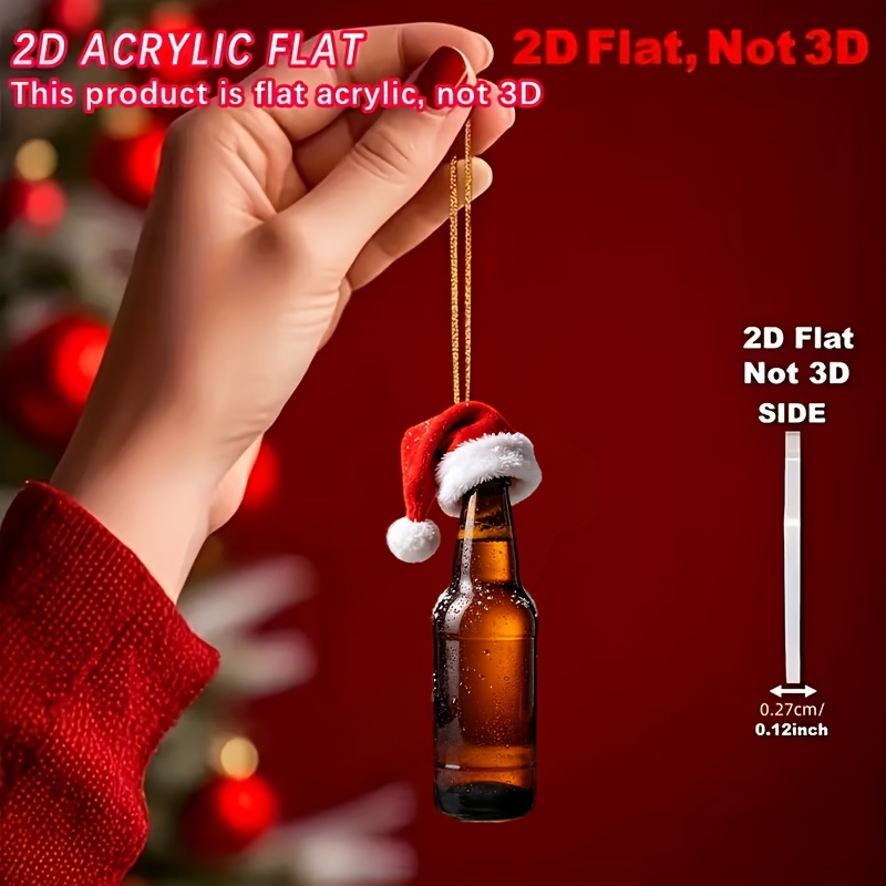 TEMU Plat 2D, Plat 2D 1 pièce Bouteille de bière atmosphérique et avec bonnet de Père Noël, Ornement décoratif à suspendre, utilisé comme pendentif