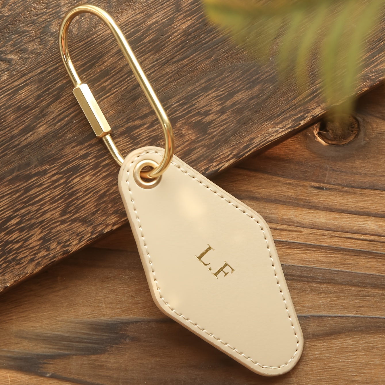 TEMU 1pc Of Personalized Name Keychain In Golden Monogram Style, Made Of Vegan Rhombus Faux Leather, Perfect As A Chic Travel Accessory Or A Gift For