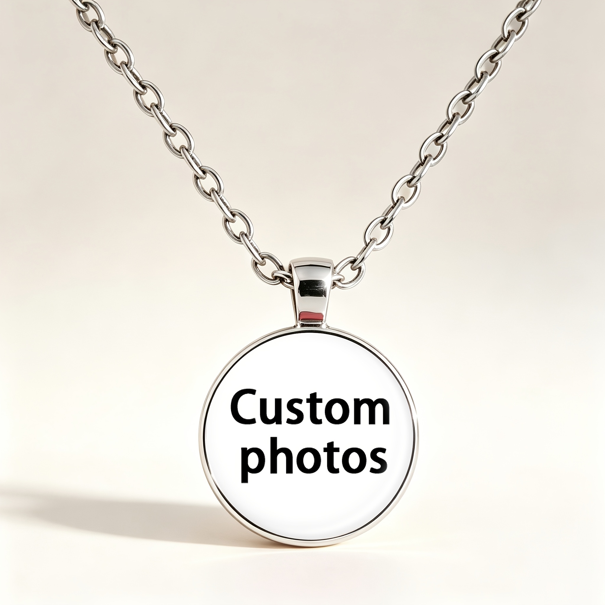TEMU 1pc White Round Necklace Pendant Easy Design, Customizable With Any Picture, Custom Family, Friend, , Couple Photos, Perfect Gift For