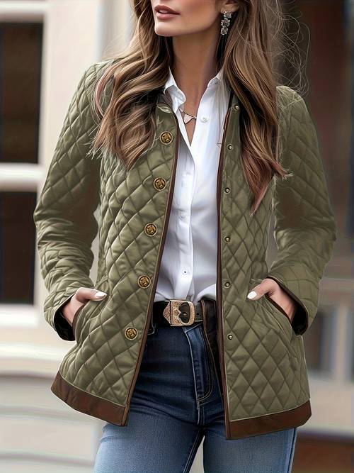 chaqueta de otoño con diseño de diamantes un diseño y elegante. esta chaqueta acolchada para mujer diseñada para el otoño e invierno, con botones metálicos con temática de halloween y que le dan un de . se con una blusa .