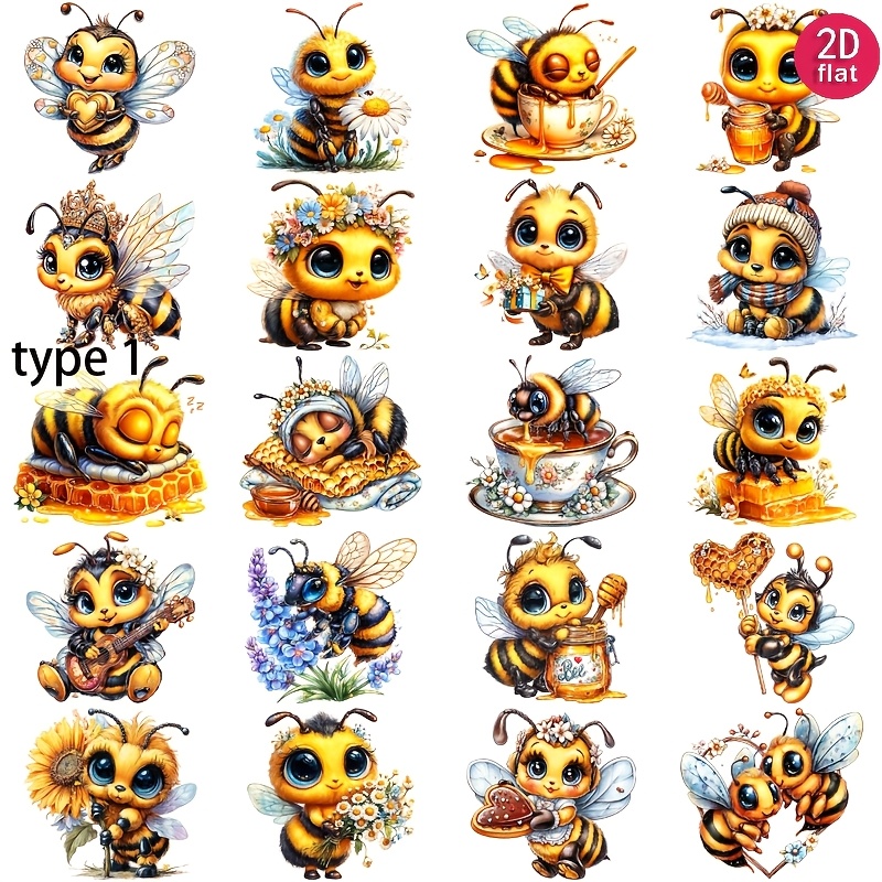 Image of 1 Pack Of Cute Bee Stickers, 2d Flat Creative Diy Scrapbooking Stickers For Journals, Notebooks, Photo Albums, Stationery, Supplies, Junk Journal Diy Stickers, 2d Flat