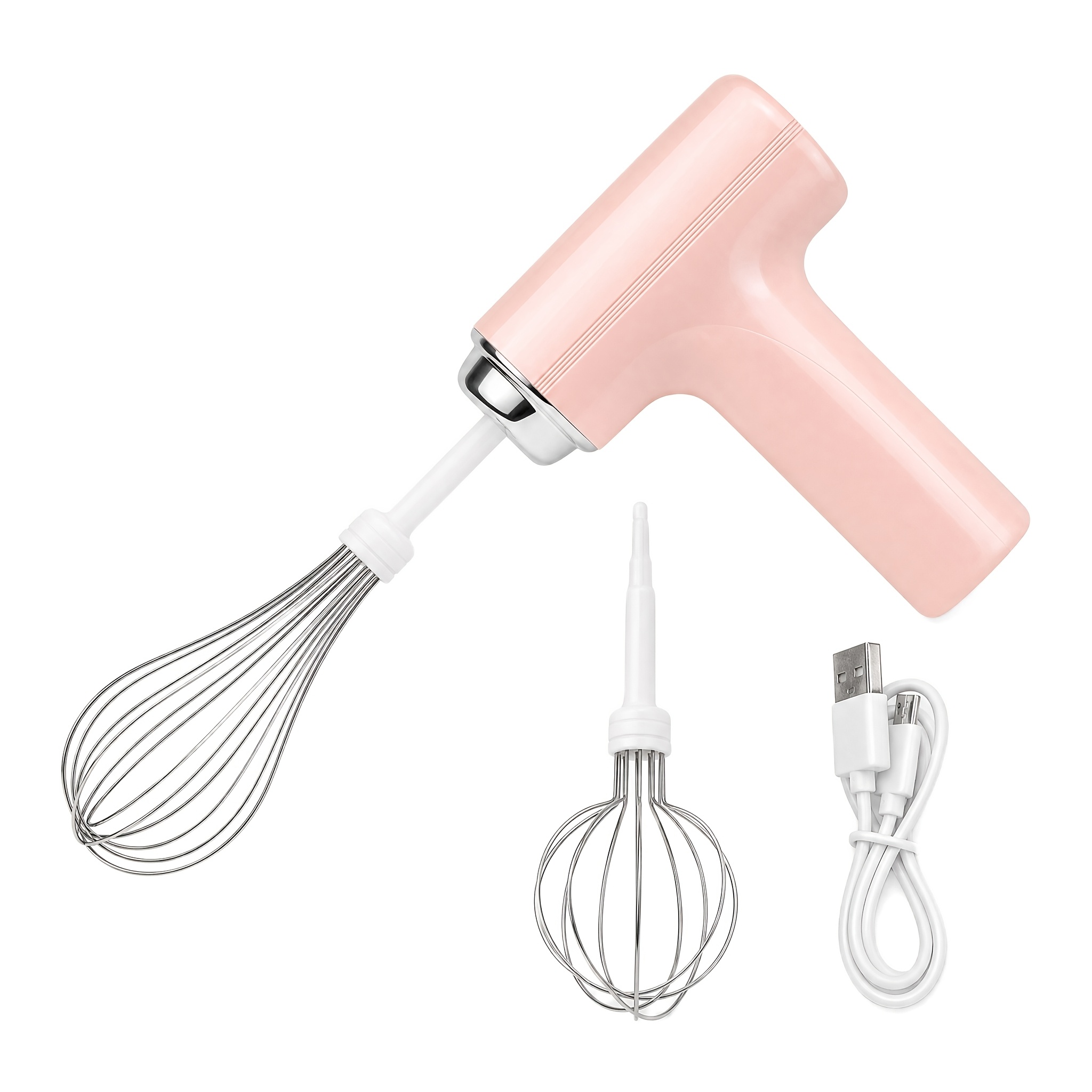 TEMU Electric Hand Mixer Cordless, Usb Rechargeable Handheld Mixer With 2 Stainless Steel Whisks, 3-speed Lightweight Egg Beater For Baking, Whipping