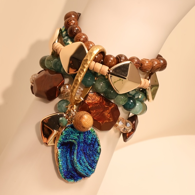 Women's Vintage Bohemian Multi-Layer Stacked Beaded Bracelet, Beach Gift