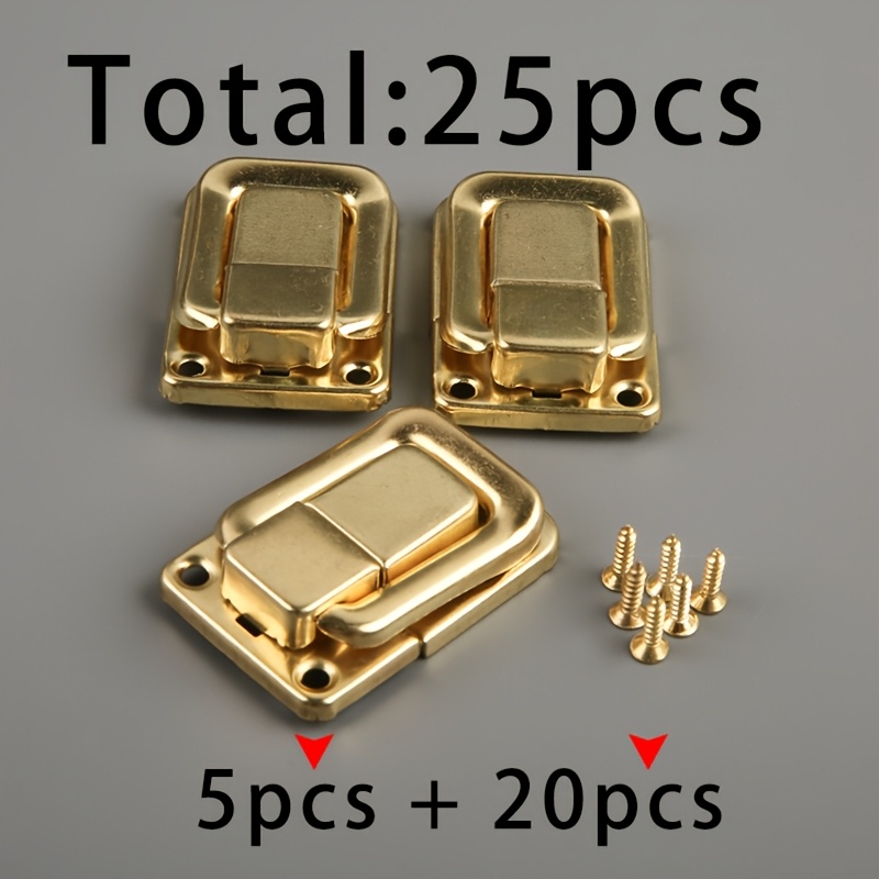 TEMU 5 Sets Lock Buckles And 20pcs 2x8pcs Golden Screws Total 25pcs, Iron Clasps Wooden Box Jewelry Box Lock Buckles Gift Box Bag Card Buckles
