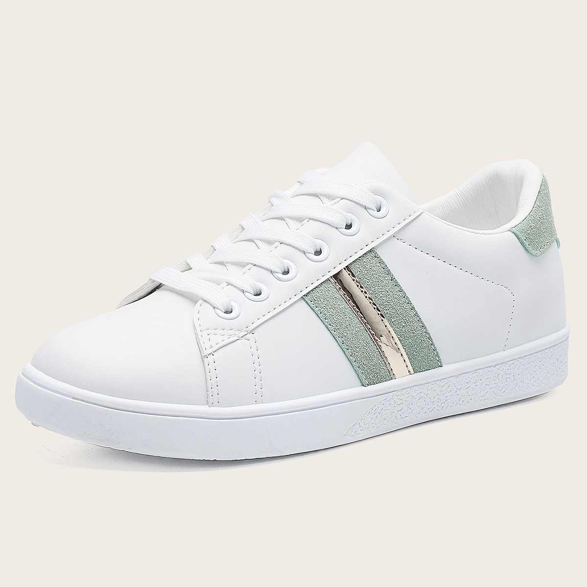 Image of Outdoor Women's Comfortable Low-top Flat Casual Shoes, -up Color-block Lightweight Fashion Sneakers, Simple Versatile White Shoes For Women, Women Shoes