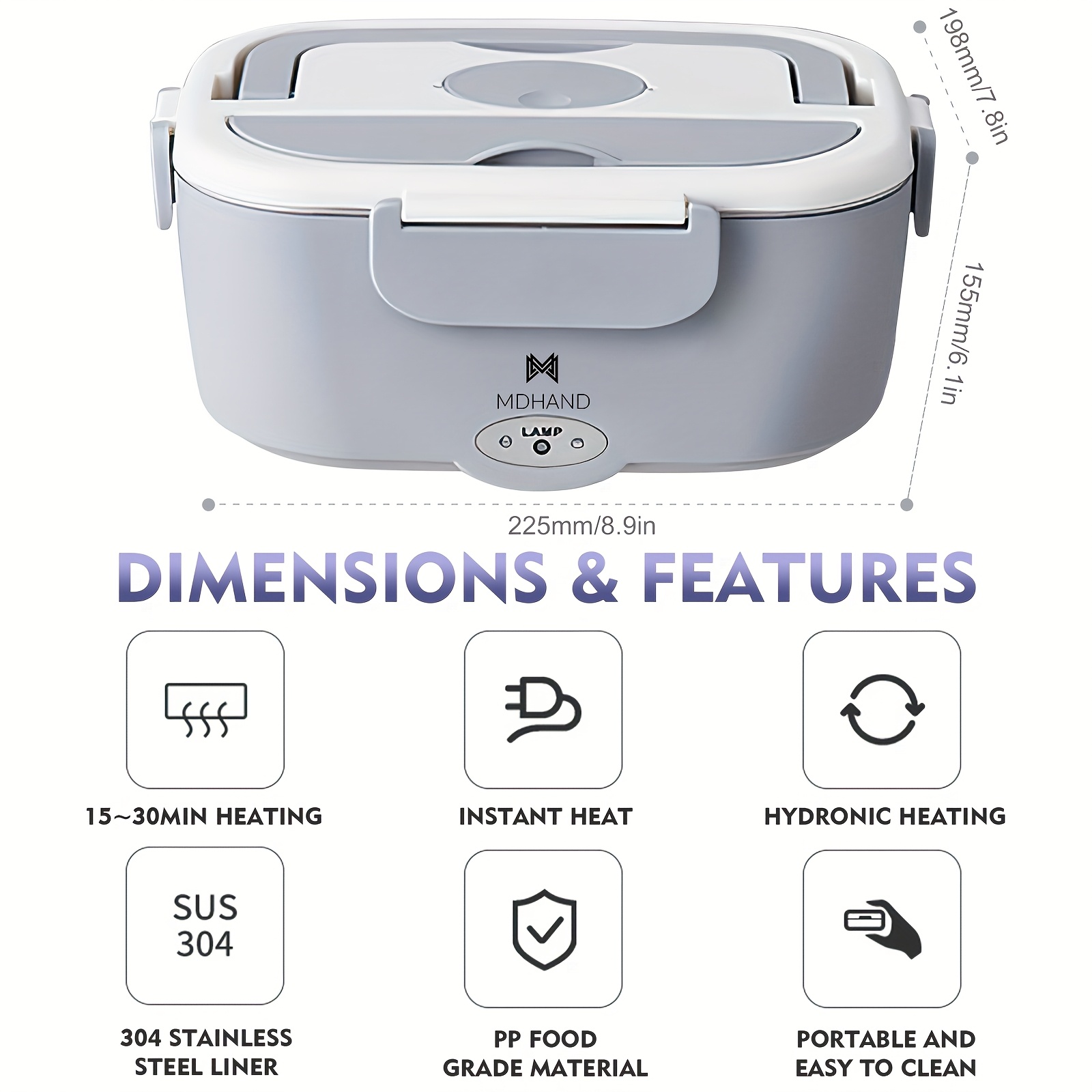  boîte à déjeuner électrique chauffante 3-en-1 de 1.5l avec chauffage rapide 65w, technologie ptc 360° et prises 110v/12v/24v - conteneur alimentaire en acier inoxydable avec couvercle étanche, lavable au lave-vaisselle pour voiture, bureau, utilisation extérieure, réchaud de déjeuner de bureau | réchaud daluminium élégant | boîte thermique Détails du produit 1