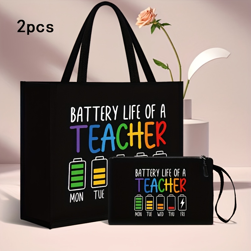 TEMU Un elegante set di borse tote specificamente per insegnanti, che un beauty case e una borsa a spalla, con un design che ' batteria