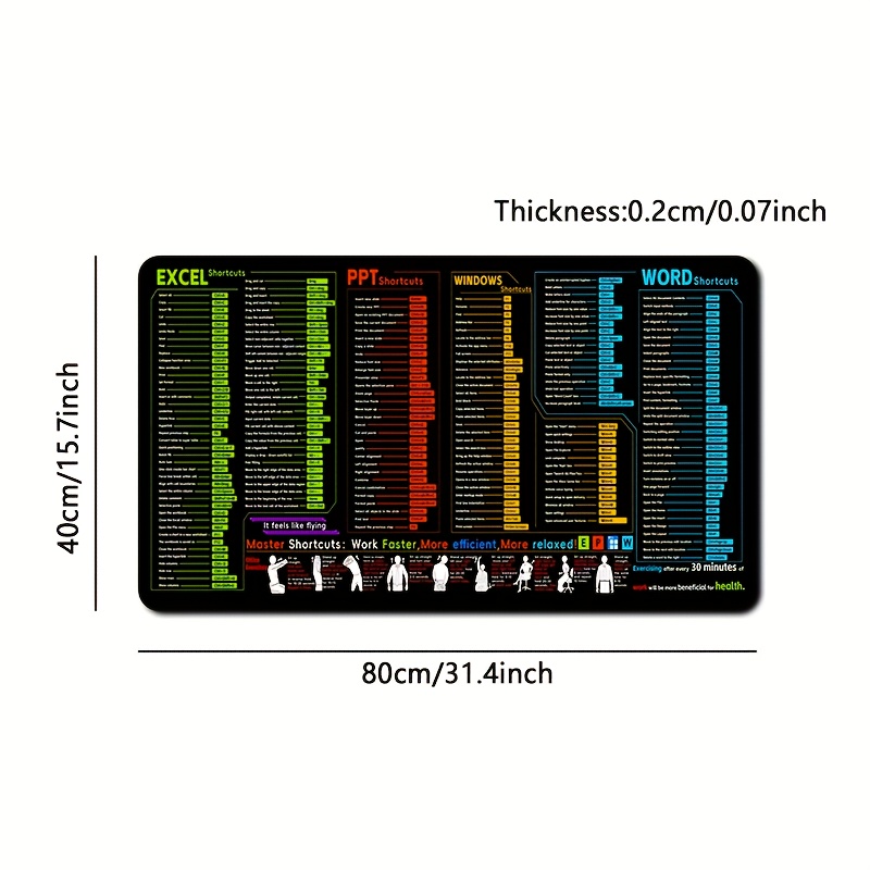 TEMU . Office Maus-Tastenkombinationen, Große Rutschfeste Schreibtischunterlage, Tastenkombinationen für Word/Excel/Word Office Software, Windows