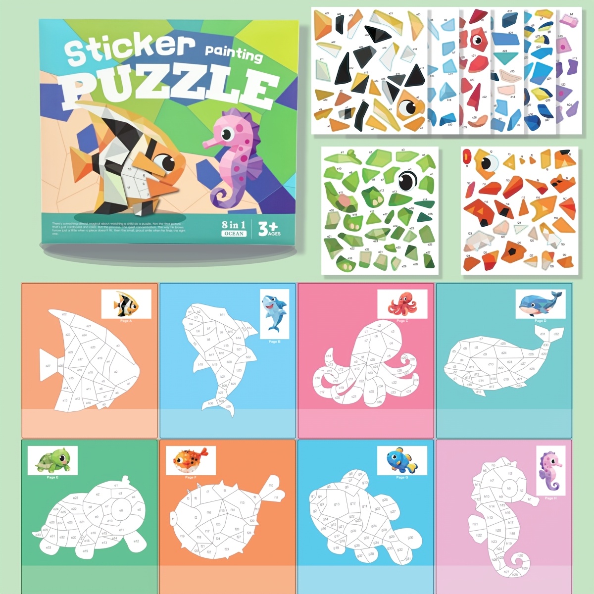 Image of Children's 3d Collage Diy Sticker Set - Ocean Animal Themed Suitable For , Fine Motor Skills & Concentration Training Toy With Multicolor Marine Stickers, Quiet For Aged 3+ (no Glue/ Assembly)