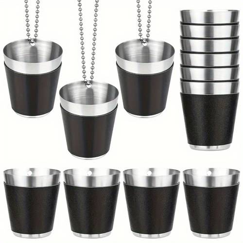 kohteen kuva 10 kpl 1,01 oz ruostumattomasta teräksestä valmistetut mustat ketjuviskilasit, uudelleenkäytettävät metallimukit ripustettavaksi häihin, hirvijuhliin, juhlatarvikkeisiin, juoma-astiatarvikkeisiin