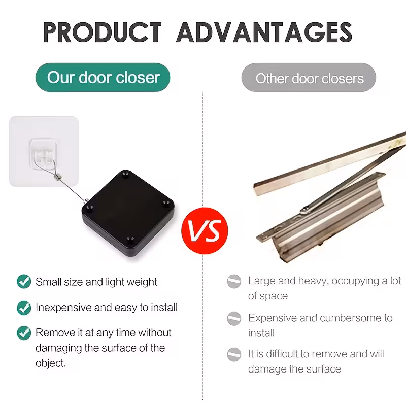 automatic door closer with adjustable strength punch free quiet sliding screen auto door closer with drawstring for bathroom bedroom home office Product details 5