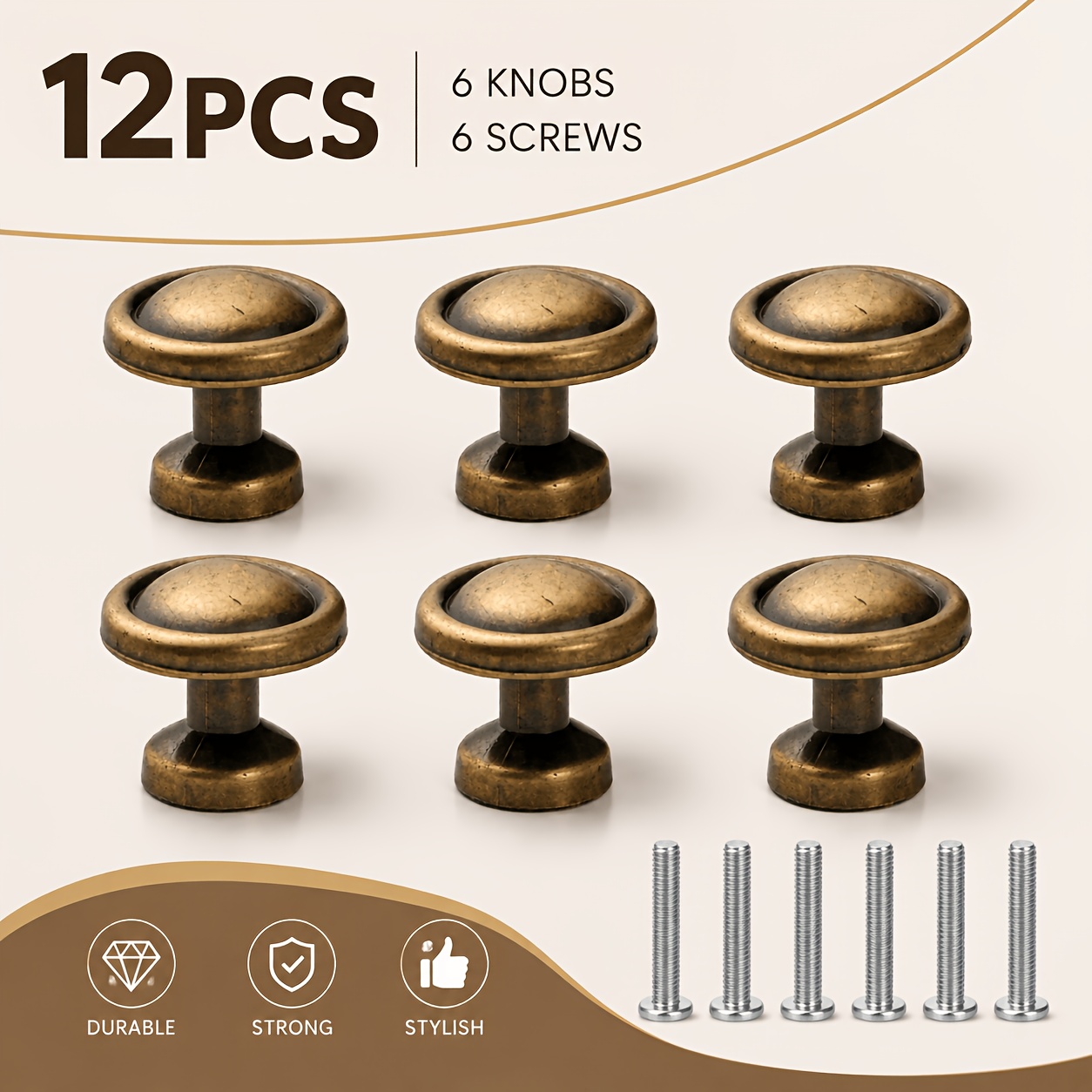 TEMU 12pcs (6 Cabinet Knobs + 6 Mounting Screws) Antique Bronze Cabinet Knobs, Vintage Round Drawer Pulls, Decorative Farmhouse Cabinet Hardware For